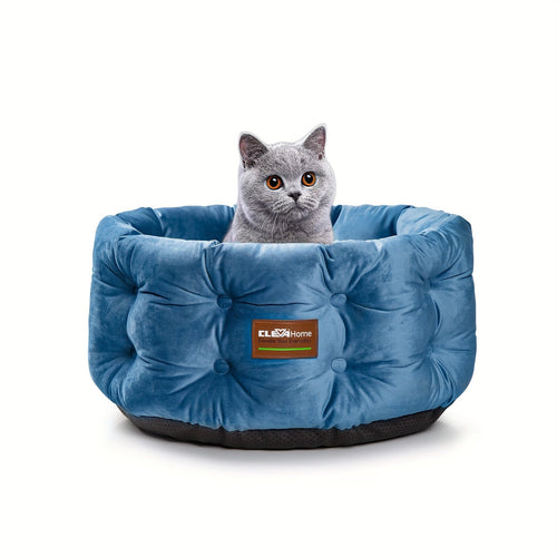 Round Velvet Cat Bed with Extra High Sides – Deep Nest Design, Machine Washable, Non-Slip Bottom, 20"x20"x8", for Indoor Cats & Small Pets Up to 15 lbs