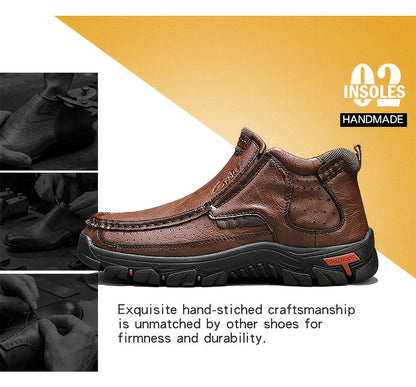 GREKS Men's Hand Stitched Slip-On Ankle Boots Casual Moccasin Chukka Loafers Non-Slip Sole for Outdoor Hiking Driving Daily Wear – Comfortable Lightweight Men's Shoes
