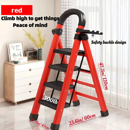 Heavy Duty Folding Step Ladder 500 Lbs Capacity - 2/3/4/5 Step Portable Non-Slip Ladder, Lightweight Durable Plastic, Foldable Step Stool for Home, Kitchen, Office & Industrial Use