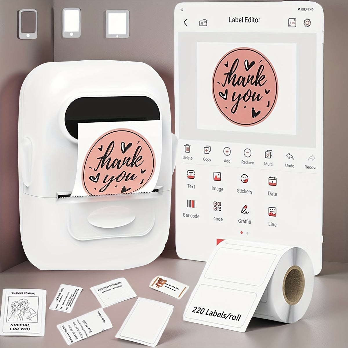 Marklife 2-Inch Portable Wireless Thermal Label Printer – Bluetooth Inkless Sticker Maker for iPhone & Android, Small Business Shipping Labels, Kitchen Office Home, Includes 1 Roll Labels