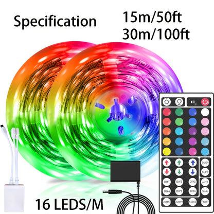 LED Strip Lights 100ft RGB Color Changing – Smart Remote Control, Stepless Dimming, Flashing & DIY Modes, Indoor TV Backlight, Bedroom, Living Room, Stairs, Party & Holiday Decor