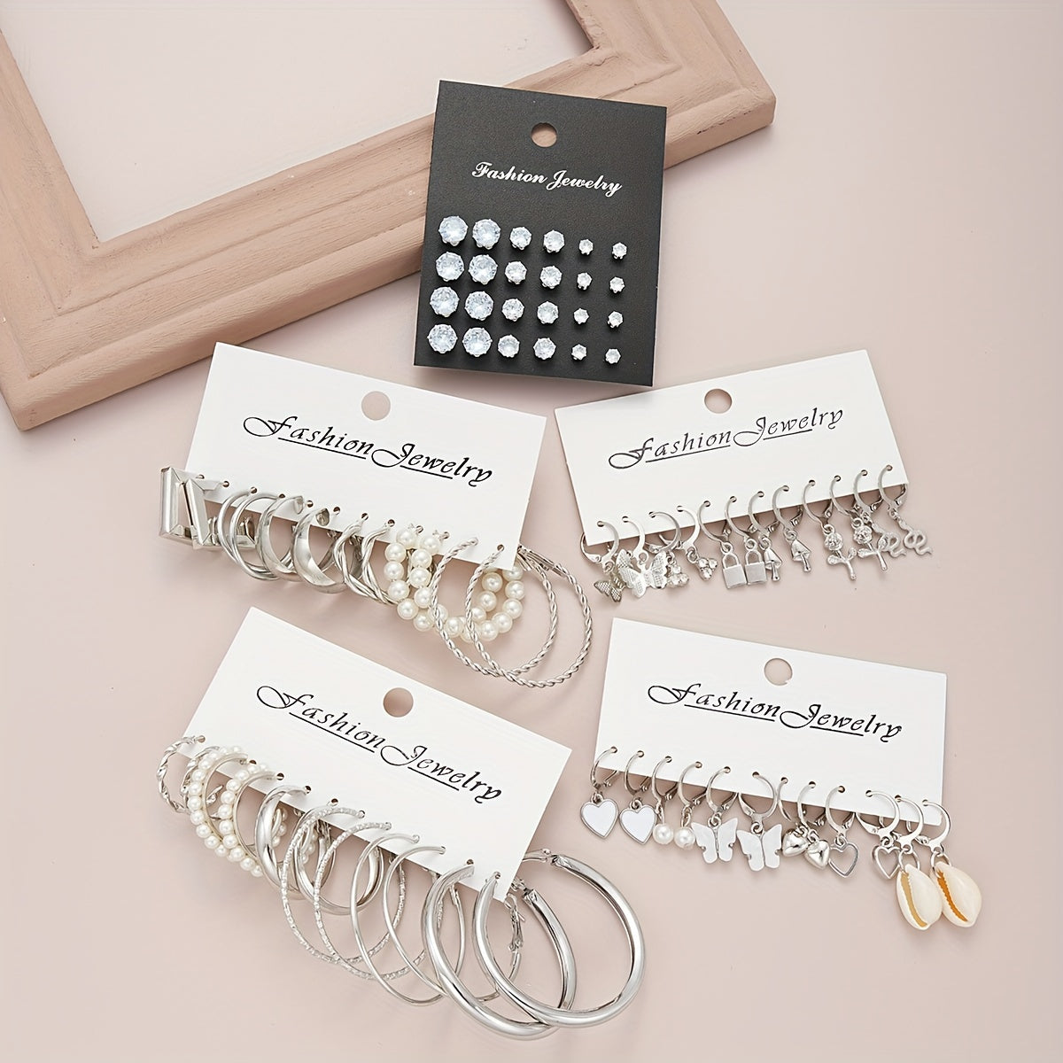 108pcs Women Jewelry Set Vintage Butterfly Heart Rhinestone Necklace Bracelet Anklet Ring Earrings Bundle Multi-Layer Chains Silver Fashion Jewelry Gift for Her