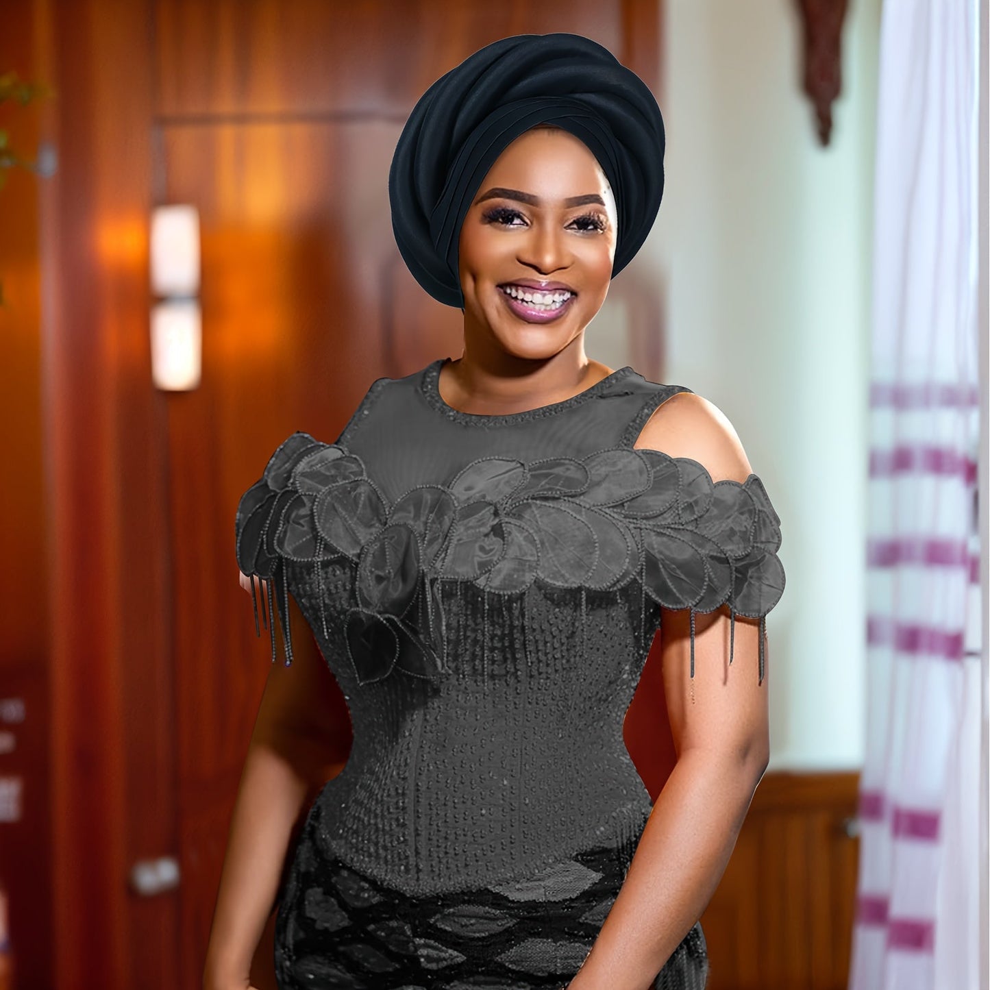 Nigerian Wedding Turban Hat for Women Elastic Polyester Sponge Festive Headwear Button Closure Religious Occasion 10 Colors