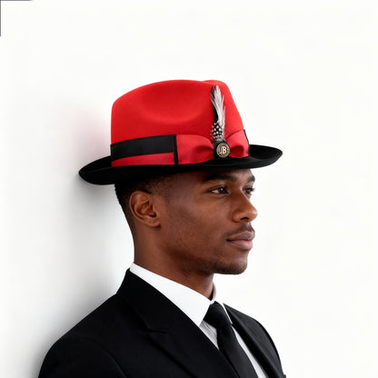 Men's Vintage British Gentleman Top Hat – Cashmere Wool Blend Adjustable 57-60cm, Classic Fall Winter Dress Hat in Black White Red Yellow, Stylish Gift for Men Birthdays Holidays
