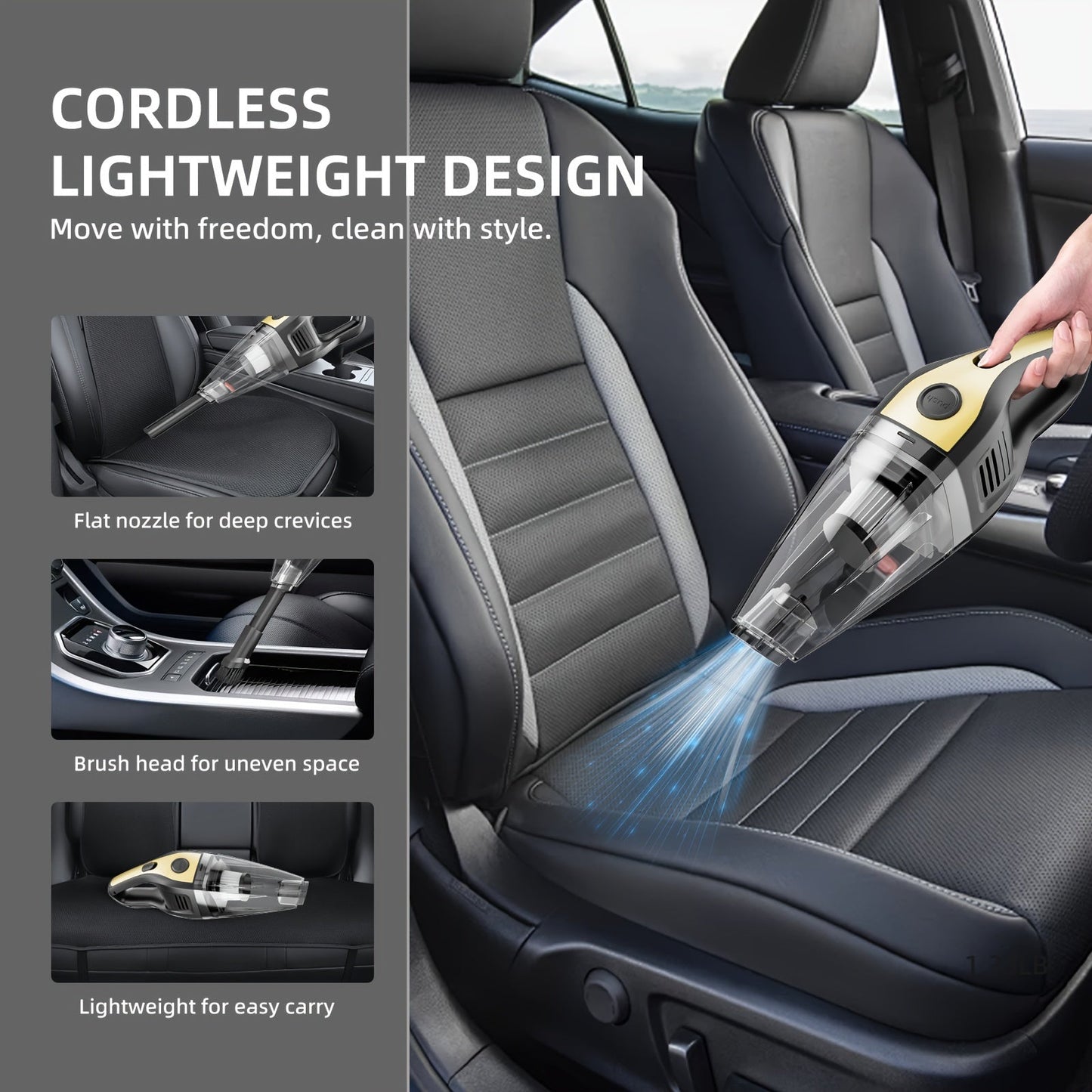 Cordless Rechargeable Handheld Vacuum Cleaner – 6KPa Strong Suction, Quiet 40dB, Portable Mini Vacuum for Pet Hair, Car, Keyboard, Office & Home Cleaning with Crevice Tool