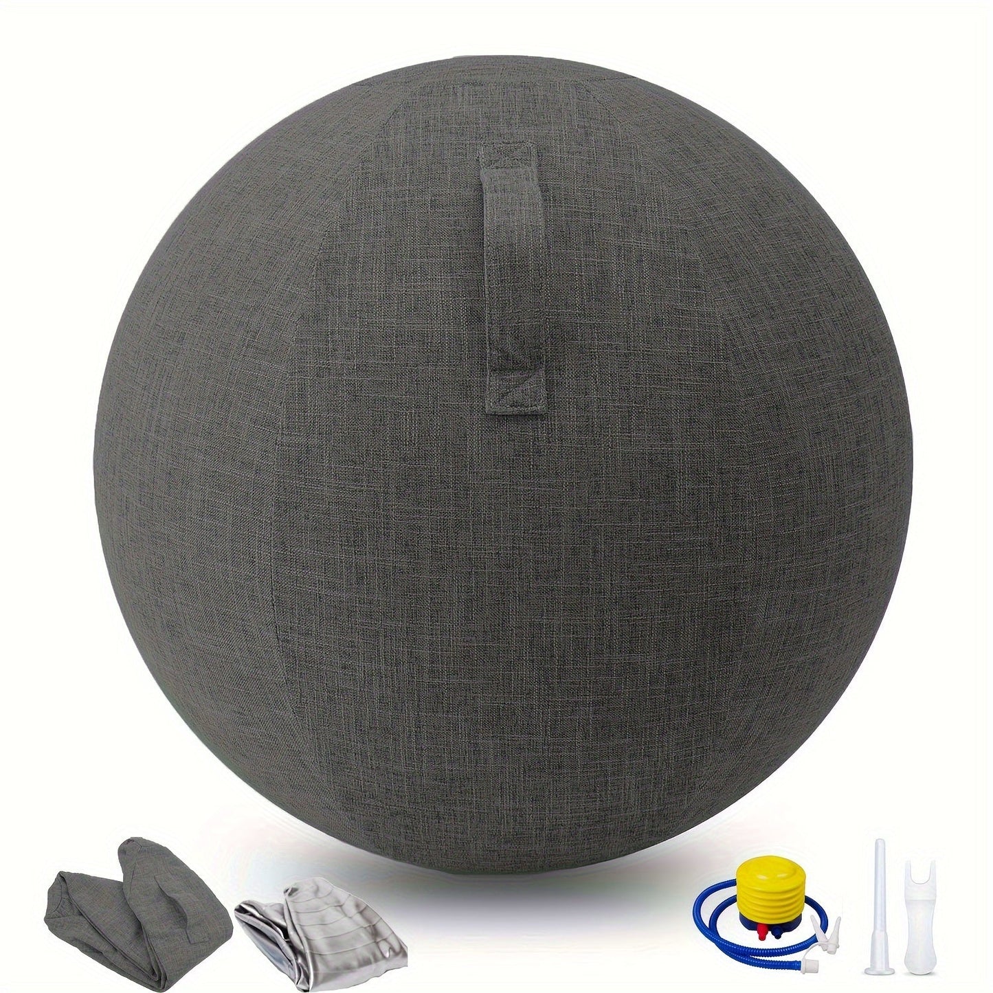 Exercise Ball Chair 65cm with Fabric Cover Anti-Burst Yoga Ball Seat for Home Office Desk Pilates Core Training Pregnancy Birthing Ball – Improves Posture & Relieves Back Pain, Grey & Black