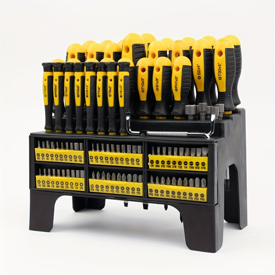 Magnetic Screwdriver Set 100-126pcs Precision Bits Kit with Plastic Rack – Insulated Handles, Torx, Phillips, Hex, Slotted for Electronics, DIY Home Repair & Men's Gift