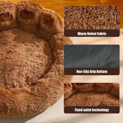 Bear Paw Plush Round Pet Bed for Dogs & Cats – Soft Calming Dog Bed, Non-Slip Cat Bed, Warm Cozy Puppy Bed, Small Medium Large, 20/24/28/36 Inch, Coffee/Pink/Gray