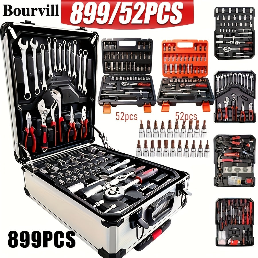 52 Piece Professional Tool Set with Portable Toolbox Multi-Functional Home and Car Repair Kit for DIY Enthusiasts and Professionals Gift for Men Available in Red Standard Black and White