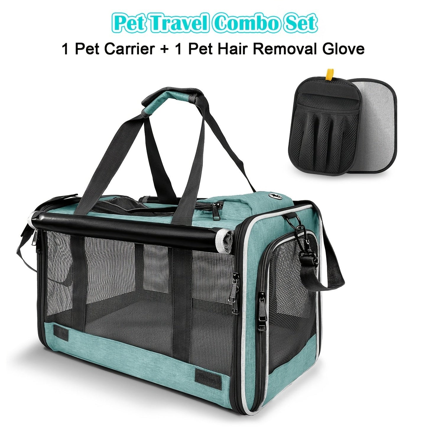 Airline Approved Pet Carrier Soft Sided – Breathable Collapsible Travel Bag for Cats & Small Dogs with Accessories Bundle Collar Bowls or Pet Glove 10 Colors Pink Blue Black Gray Navy Green Orange