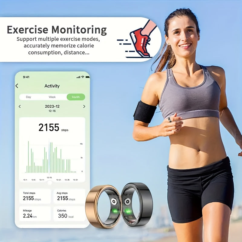 Smart Ring Health Fitness Tracker Bluetooth 5.3 IP68 Waterproof Sport Mode Pedometer Sleep Step Calorie Stress Body Temp Period Tracker for Men Women Android iPhone Gift