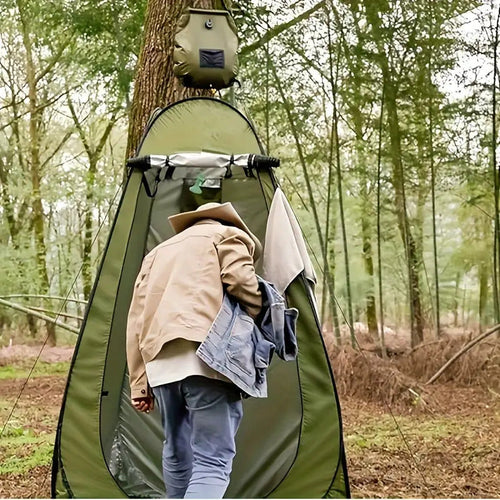 Pop-Up Privacy Tent & 5-Gallon Solar Shower Bag Camping Set – 2-Pack Waterproof Instant Setup Outdoor Shower Tent for Camping, Hiking, Fishing & Beach, Easy Fold Portable Changing Room, Green