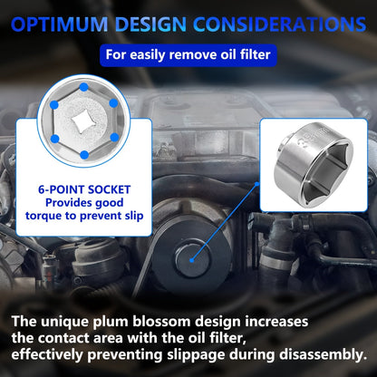 7-Piece Oil Filter Socket Wrench Set 3/8" Drive CR-V Steel 24mm 27mm 29mm 30mm 32mm 36mm 38mm - Universal Oil Filter Removal Tool Kit for Car Oil Changes