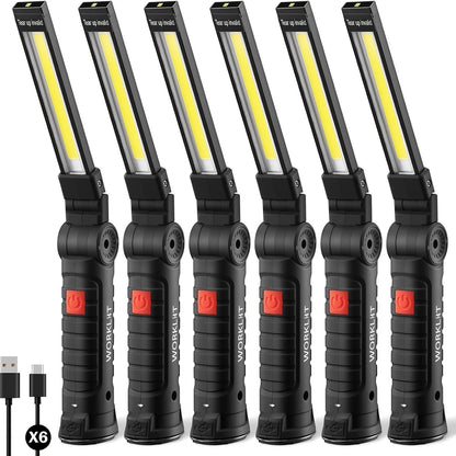 COB LED Rechargeable Work Lights – Portable Hanging Work Lamp with Built-In Battery for Camping, Yard, Party & Vehicle Maintenance, 2/4/6/8/10 Pack Options, Black & Khaki