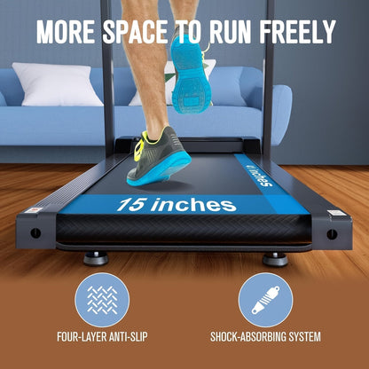 Portable Foldable Treadmill 3.0 HP with 300 LBS Capacity & Handle Bar – Compact Folding Walking Running Treadmill with LED Display for Home Office, Small Space Cardio Fitness Equipment