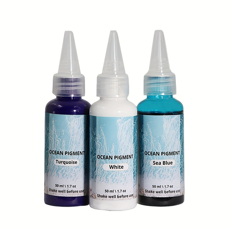 Ocean Wave Resin Paint Set 3 Colors White Sea Blue Deep Blue High Concentration Oil-Based Pigment Fade-Resistant Dye for Epoxy Resin Art Crafts 1.69oz Each