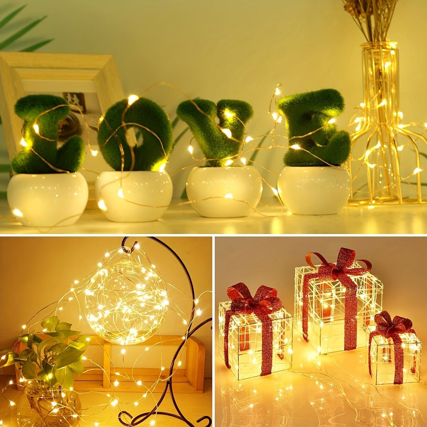 LED Fairy Lights Battery Operated 30/100 Pack – 6.5ft 20 LED Silver Wire Firefly String Lights for Wedding, Christmas, Halloween, Bedroom, Party Table Centerpieces & DIY Crafts Decor