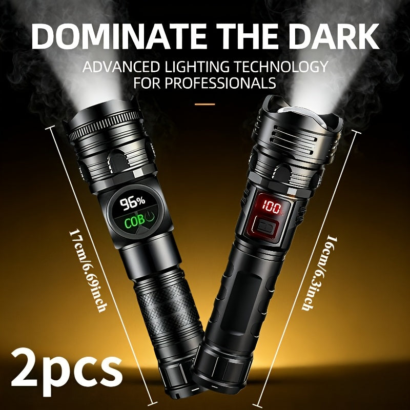 High Lumen Tactical Flashlight 2-Pack – Ultra Bright COB Side Light, USB Fast Charging, Zoomable Multi-Mode, for Camping, Hiking, Fishing, Cycling & Emergency – Great Gift for Men