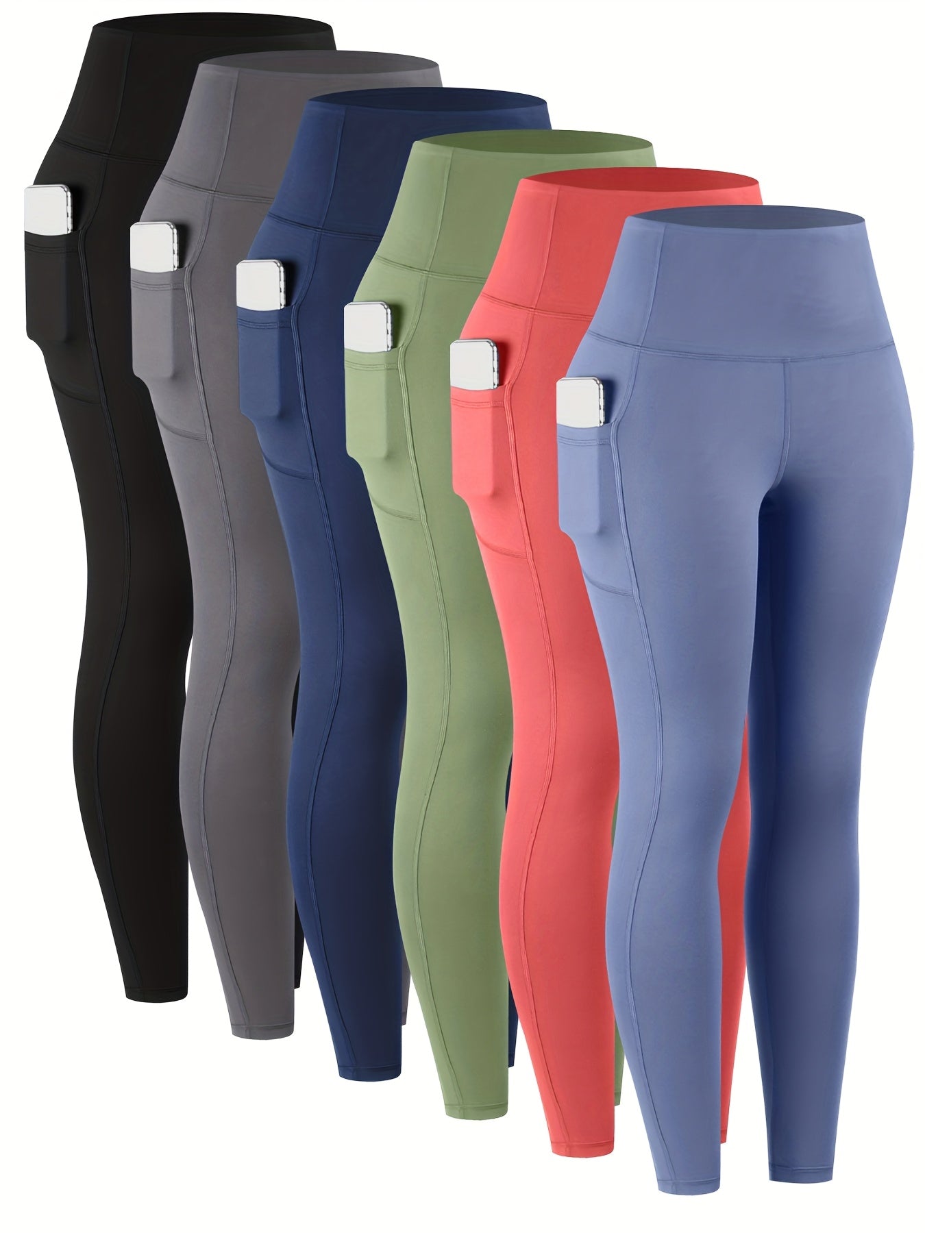 6 Pack Women's High Waist Leggings with Pockets Buttery Soft Tummy Control Yoga Pants Multicolor Sets S-XXL Activewear