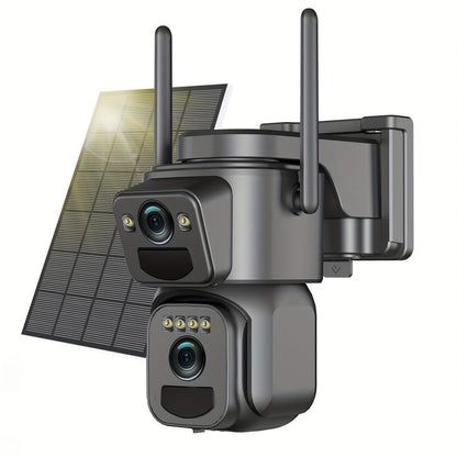 2K Solar Security Camera Outdoor WiFi 10x Zoom 360° Pan Tilt IP66 Waterproof CCTV with Spotlight Alarm Color Night Vision Motion Detection Two-Way Audio