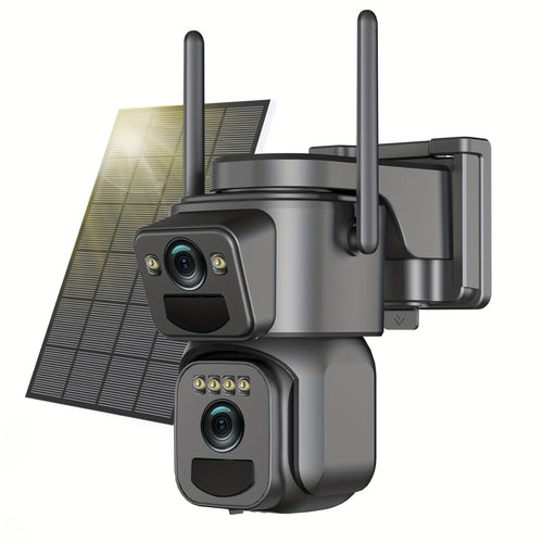 2K Solar Security Camera Outdoor WiFi 10x Zoom 360° Pan Tilt IP66 Waterproof CCTV with Spotlight Alarm Color Night Vision Motion Detection Two-Way Audio