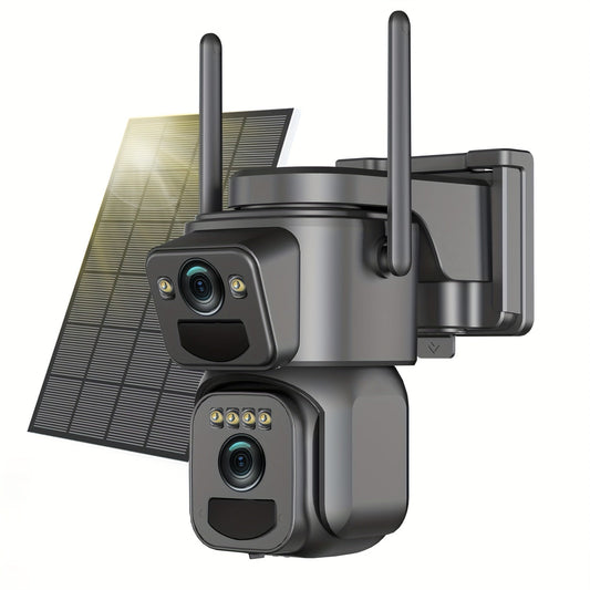 2K Solar Security Camera Outdoor WiFi 10x Zoom 360° Pan Tilt IP66 Waterproof CCTV with Spotlight Alarm Color Night Vision Motion Detection Two-Way Audio
