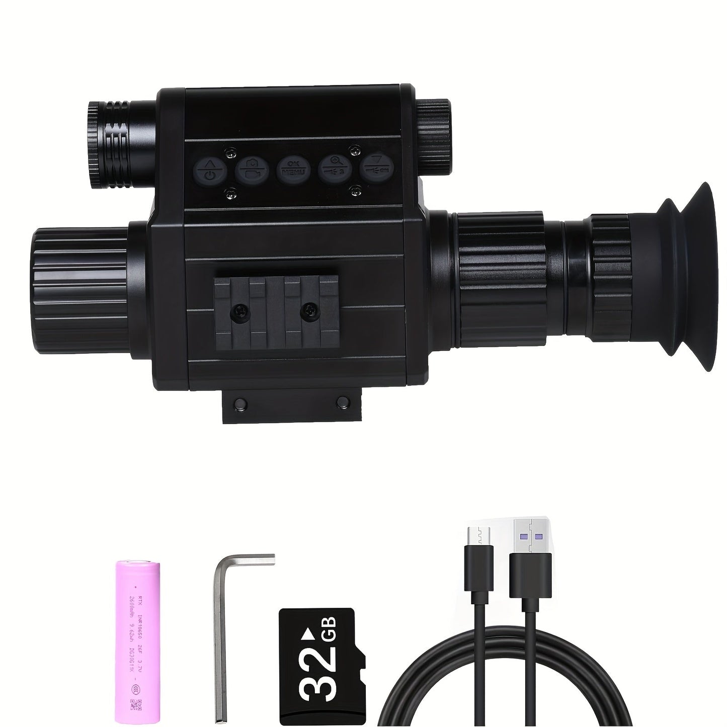 Digital Night Vision Scope for Hunting – Infrared Riflescope Monocular, 5X Zoom, HD 1080P Video Recording, 32GB TF Card & 2600mAh Battery, Built-In Reticle for Hunting, Camping & Wild Adventure