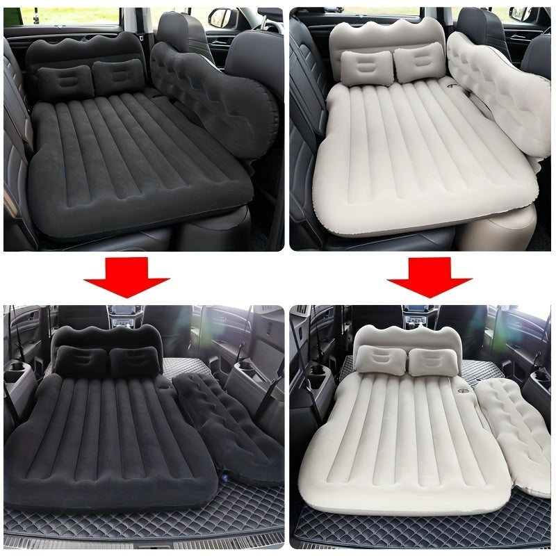 Car Inflatable Bed for SUV Sedan Soft Flocked Rear Seat Air Mattress Foldable Portable Sleeping Mat for Camping Road Trips Picnics – Includes Air Pump & Storage Bag, Black Grey Beige Pink