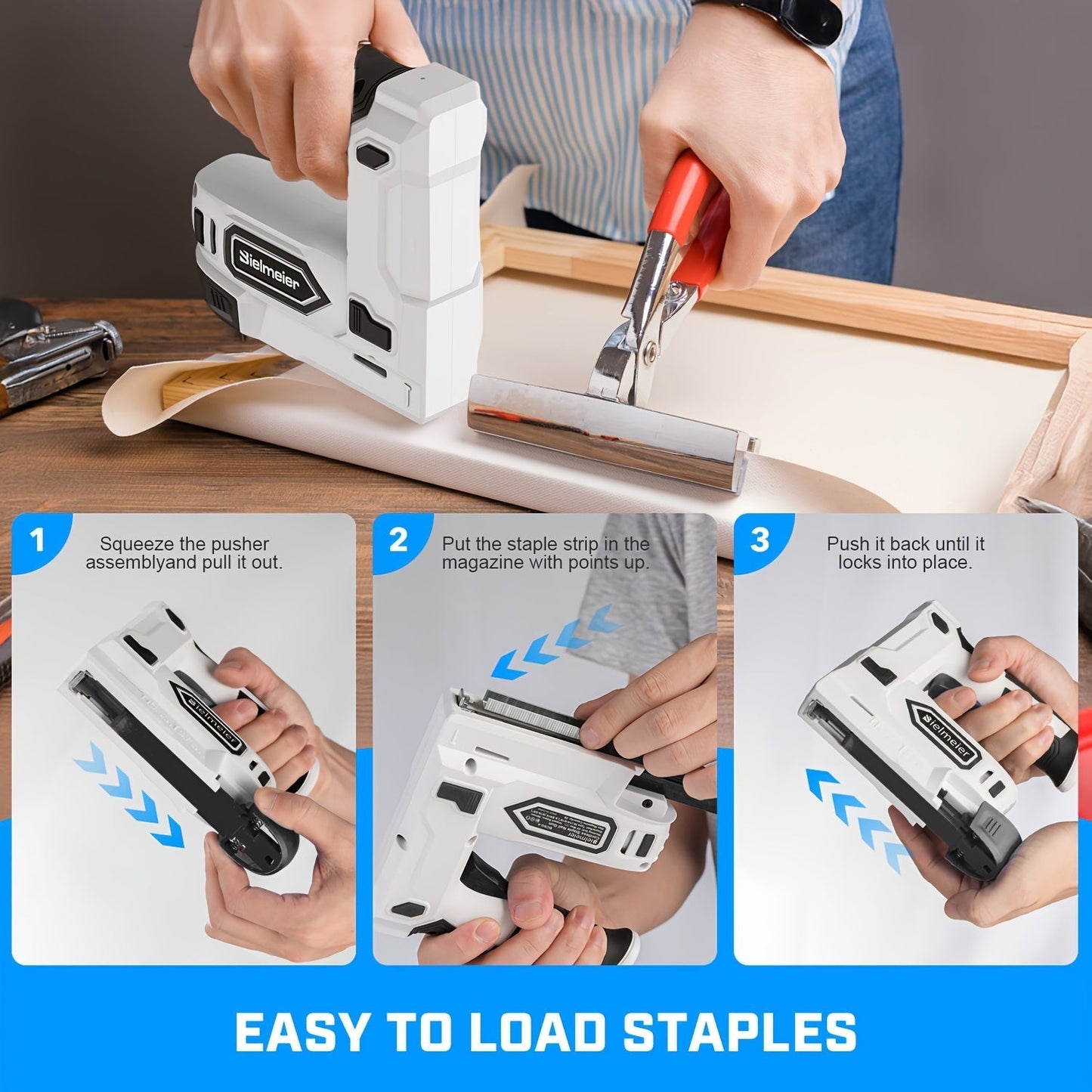 Cordless 2-in-1 Brad Nailer & Stapler Gun 20V – No Compressor Needed, Battery & Charger Included, Safety Guard, 1600/2000 Nails & Staples for Carpentry, Upholstery & DIY