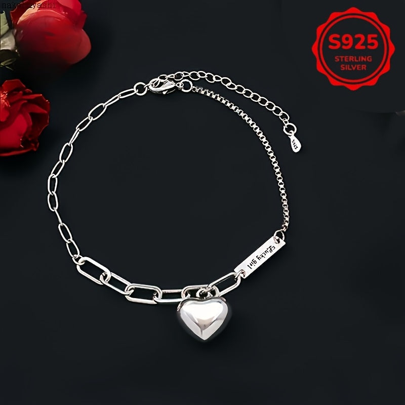 925 Sterling Silver Ankle Bracelet Set Heart Charm Lucky Tag – Boho Layered Anklet & Bracelet for Women, Dainty Matching Jewelry Gift for Christmas Birthday Beach Vacation Daily Wear