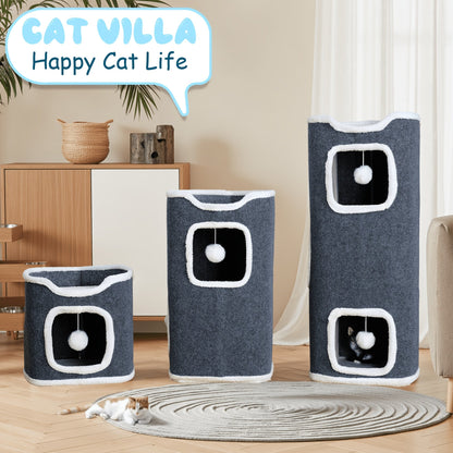 Multi-Level Foldable Cat Tree Tower for Indoor Cats – Scratching Post, Cozy Perch, Cat Condo with Hanging Toy Ball, Cat Hideaway, Soft Bed, 1/3/4 Tier Options