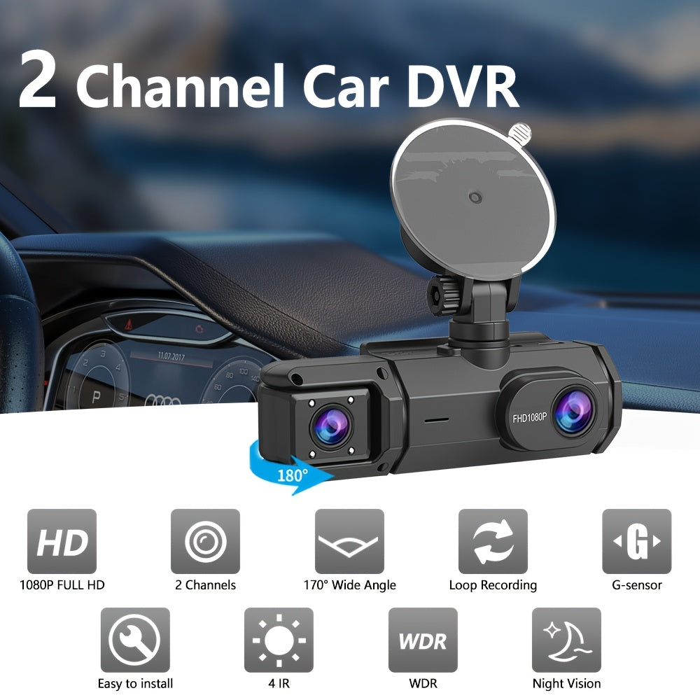 Dash Cam Front and Rear 1080P HD Dual Camera with Night Vision, 170° Wide Angle, ADAS, G-Sensor, Loop Recording, 24Hr Parking Mode, 2" IPS Screen