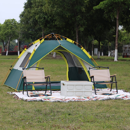 4-Person Pop-Up Camping Tent Instant Setup with UV Protection Insect Netting & Sunshade, Automatic Family Tent Dark Green for Beach Park Camping Hiking Outdoor Adventures, Sturdy Zipper & Support Pole