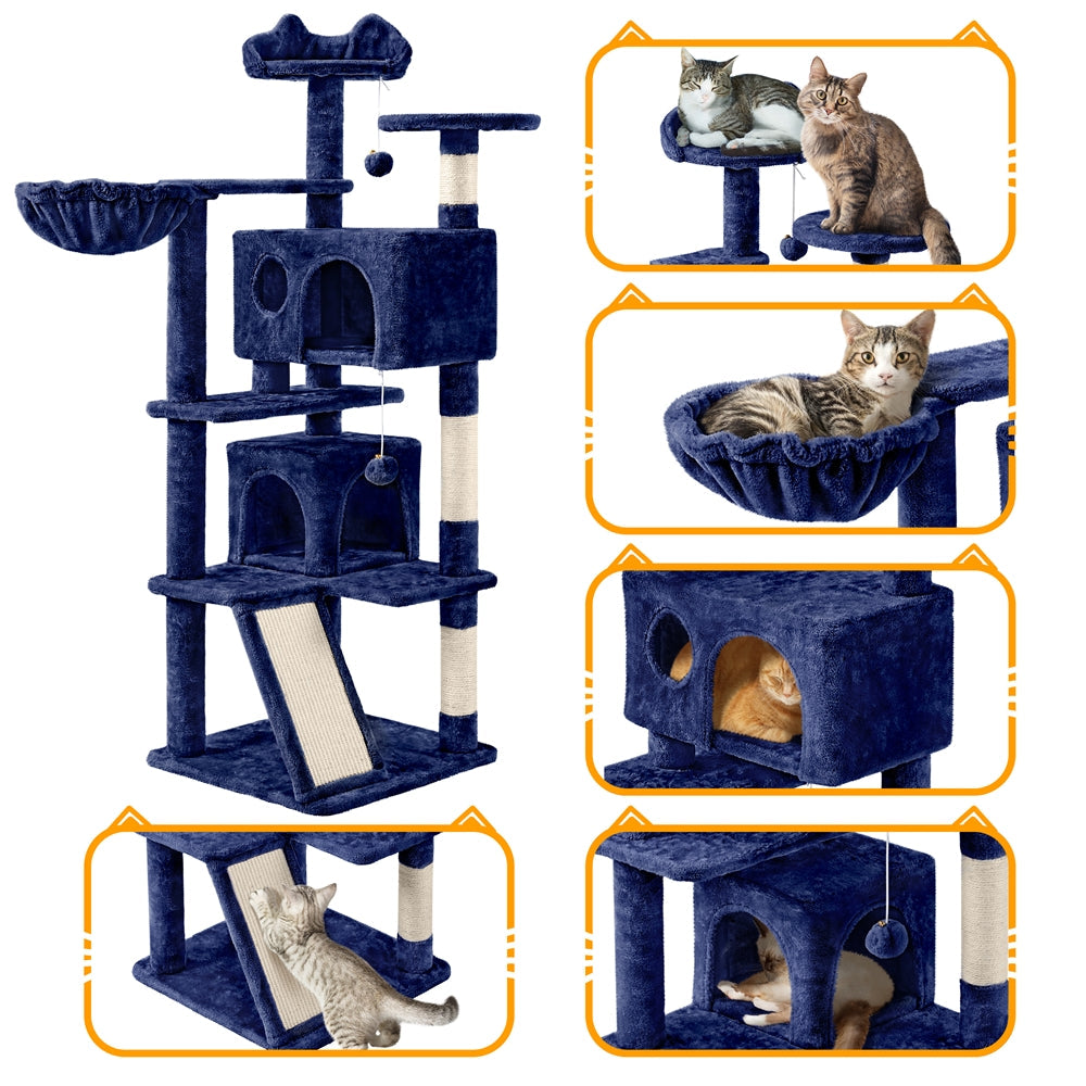 57-Inch Multilevel Cat Tree Tower with 2 Condos – Sisal Scratching Posts, Dangling Ball, Round Platform & Ladder for Indoor Kittens & Small Cats, 6 Colors, Christmas Gift for Cat Lovers