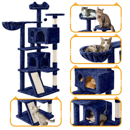 57-Inch Multilevel Cat Tree Tower with 2 Condos – Sisal Scratching Posts, Dangling Ball, Round Platform & Ladder for Indoor Kittens & Small Cats, 6 Colors, Christmas Gift for Cat Lovers