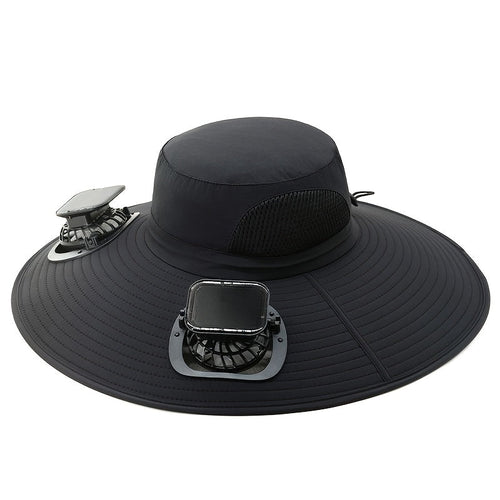 Solar Fan Hat Wide Brim Sun Protection Cap with USB Charging Built-in Fan for Fishing Hiking Camping Outdoor Sports Men Women