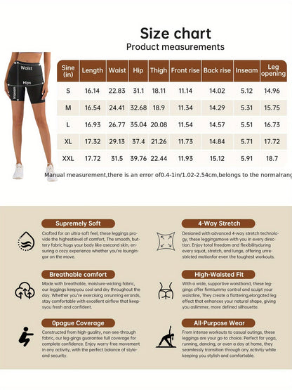 Women's High Waist Yoga Shorts – 4-Way Stretch Sweat-Wicking Athletic Shorts with Elastic Waistband & Side Pockets for Running, Cycling & Training – Black, Dark Gray & Navy, Sizes S-XXL