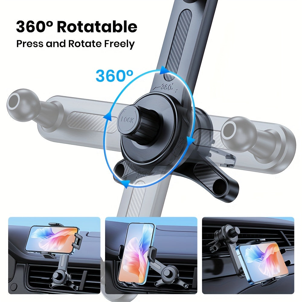 Car Phone Mount Extended Arm 3-Point Support, Extendable Metal Hook Cell Phone Holder for Car Dashboard Windshield, Superior Stability Universal Fit for iPhone Samsung Android