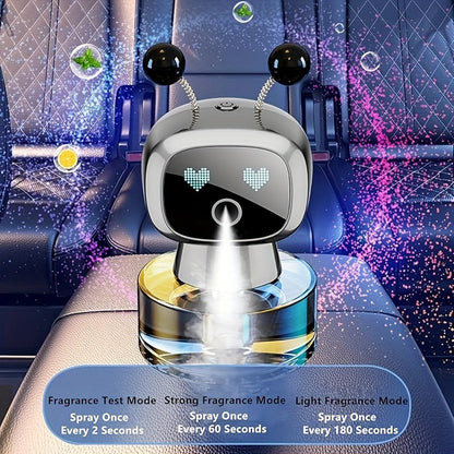 Robot Smart Car Air Freshener USB Rechargeable Auto Spray AI Expression Display 4 Scent Levels – Automatic Fragrance Diffuser Car Decoration Gift Black Blue Red Green