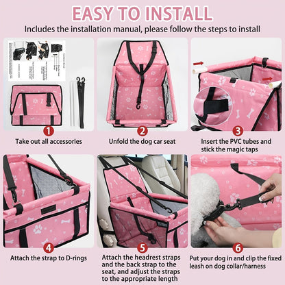 Dog Car Booster Seat & Travel Carrier for Small Dogs and Cats – Foldable Oxford Breathable Pet Carrier with Safety Leash, Adjustable Straps & Elevated Window View, Large 16x13x9.5 Inch
