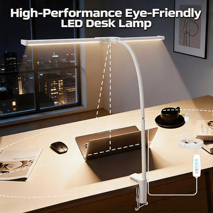 Metal Touch Control LED Desk Lamp – 360° Adjustable Gooseneck Foldable Double Head Anti-Glare USB Powered Eye-Caring Reading Light for Office, Study, Gaming & Home, Monitor Screen Lamp