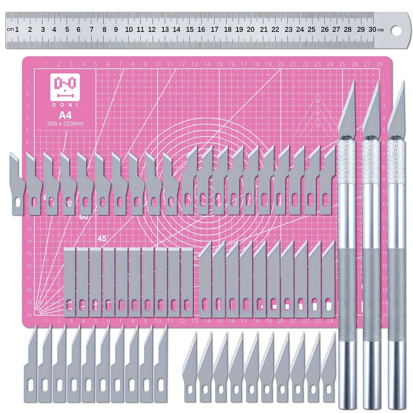 65 Pcs Exacto Knife Craft Cutting Kit with A4 Cutting Mat – Precision Stencil Knife Set with Blades & Cutting Rulers for Paper Modelling, DIY Crafts, Scrapbooking, Art & Card Making