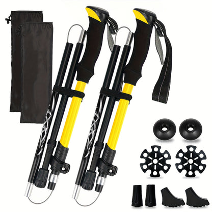 Trekking Poles 2 Pack Lightweight Aluminum Alloy Foldable Hiking Sticks – Quick-Lock Adjustable, Ergonomic Non-Slip Grip & Carry Bag for Men Women Camping Travel
