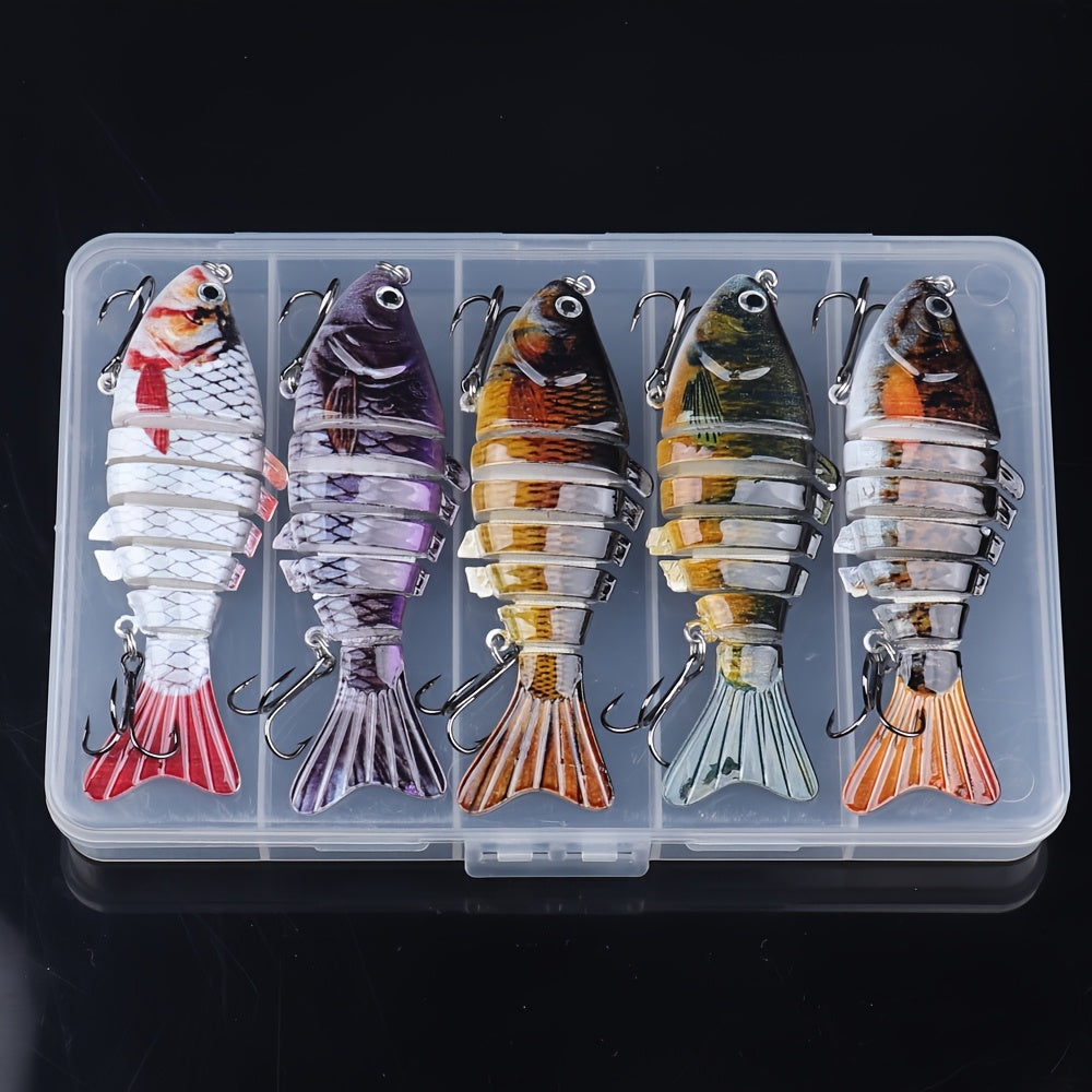 5 Pack Multi-Jointed Fishing Lures with Lifelike Swimming Action – Swimbait for Bass, Trout & Pike, Freshwater & Saltwater Fishing Lure Set, 4 Assorted Models