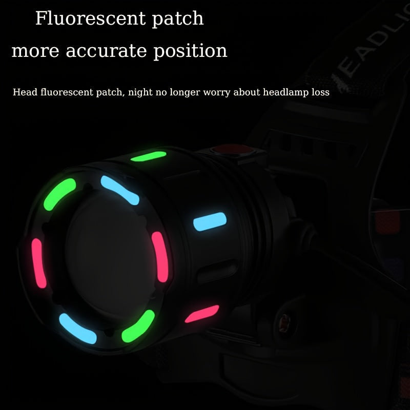 LED Headlamp Rechargeable 4 Modes Adjustable Focal Length 90° Tilt Warning Taillight Camping Hiking Adventure Emergency Repair Work Durable Headlight for Adults