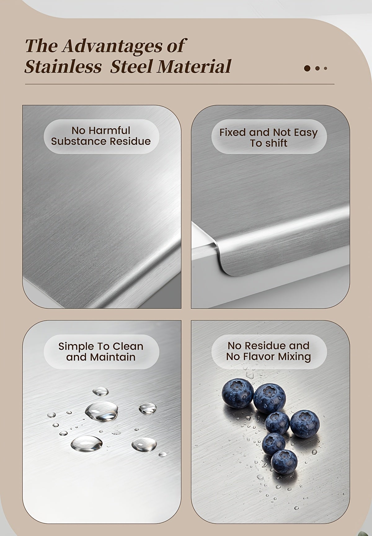 304 Stainless Steel Cutting Board – Rust-Proof Butcher Block Kitchen Prep Board, Easy to Clean, Available in 3 Sizes (15.75”×11.81”, 19.69”×15.75”, 23.62”×15.75”)