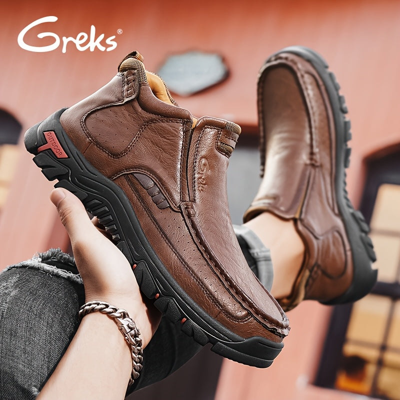 GREKS Men's Hand Stitched Slip-On Ankle Boots Casual Moccasin Chukka Loafers Non-Slip Sole for Outdoor Hiking Driving Daily Wear – Comfortable Lightweight Men's Shoes