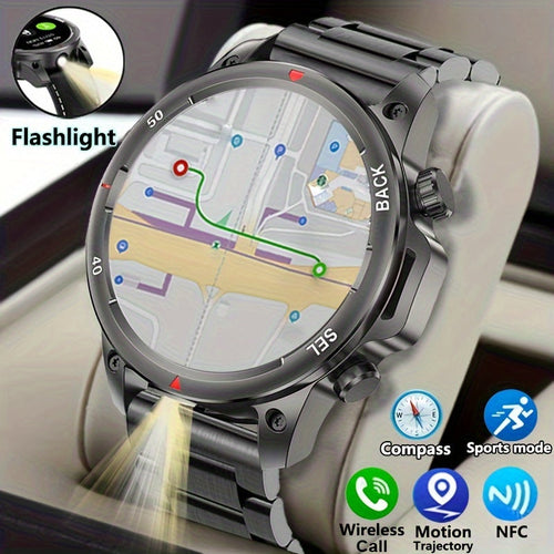 GPS Smartwatch for Men – 360×360 HD Screen, AI Voice, Wireless Calling, NFC, Compass, LED Lighting, Motion Trajectory, Outdoor Sport Fitness Tracker, Father's Day Gift