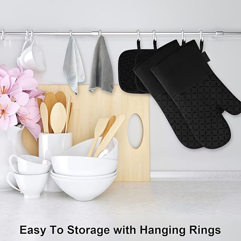Oven Mitts and Pot Holders Set 6 Piece Heat Resistant Non-Slip Silicone Kitchen Gloves for Baking BBQ Cooking – Includes 1 Pair Mitts & 4 Pot Holders