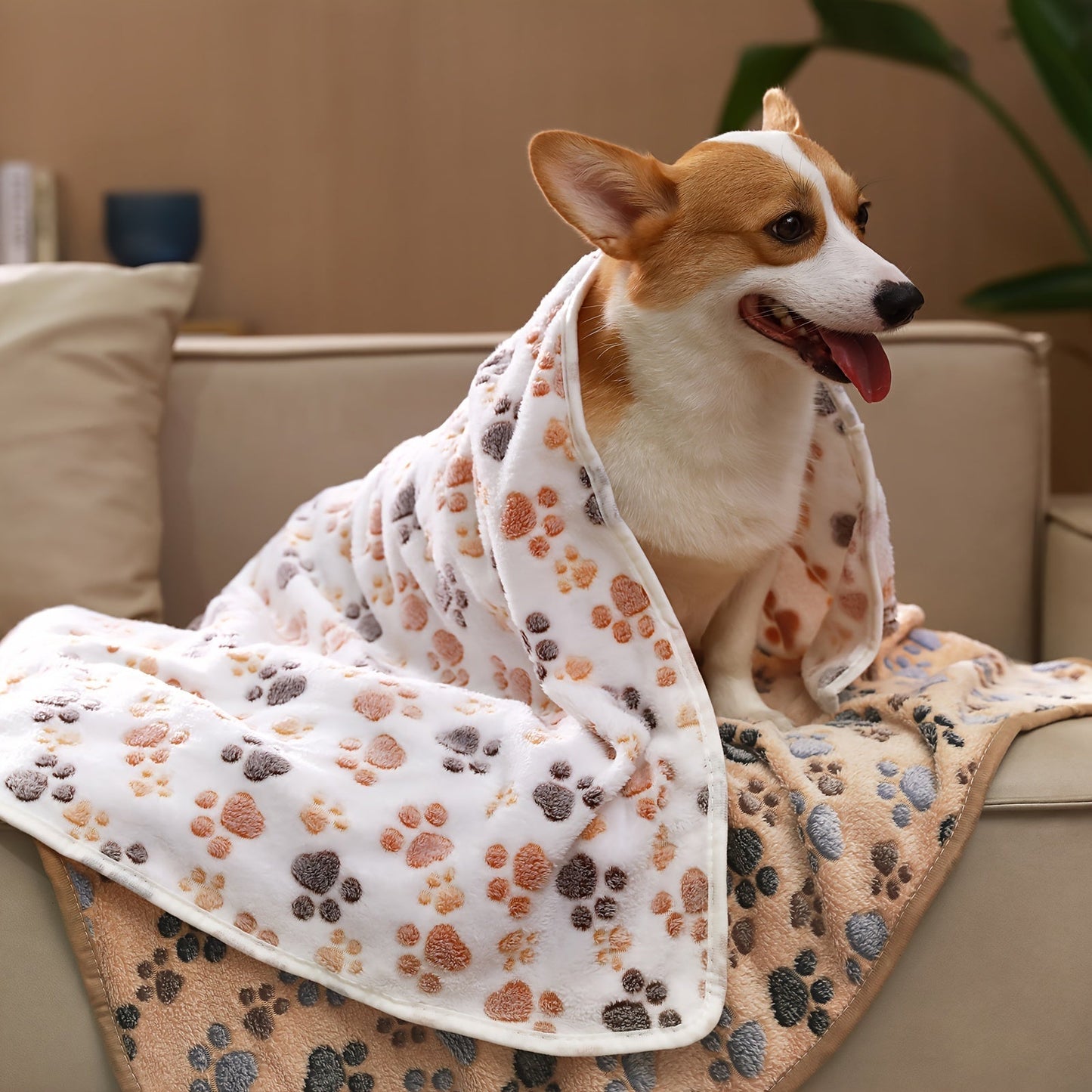 Soft Coral Fleece Pet Blankets for Dogs and Cats 3-Pack - 100% Polyester Paw Print Design Machine Washable, All-Season Throw Blanket for Small Medium Large Breeds, Cozy Pet Bed Cover